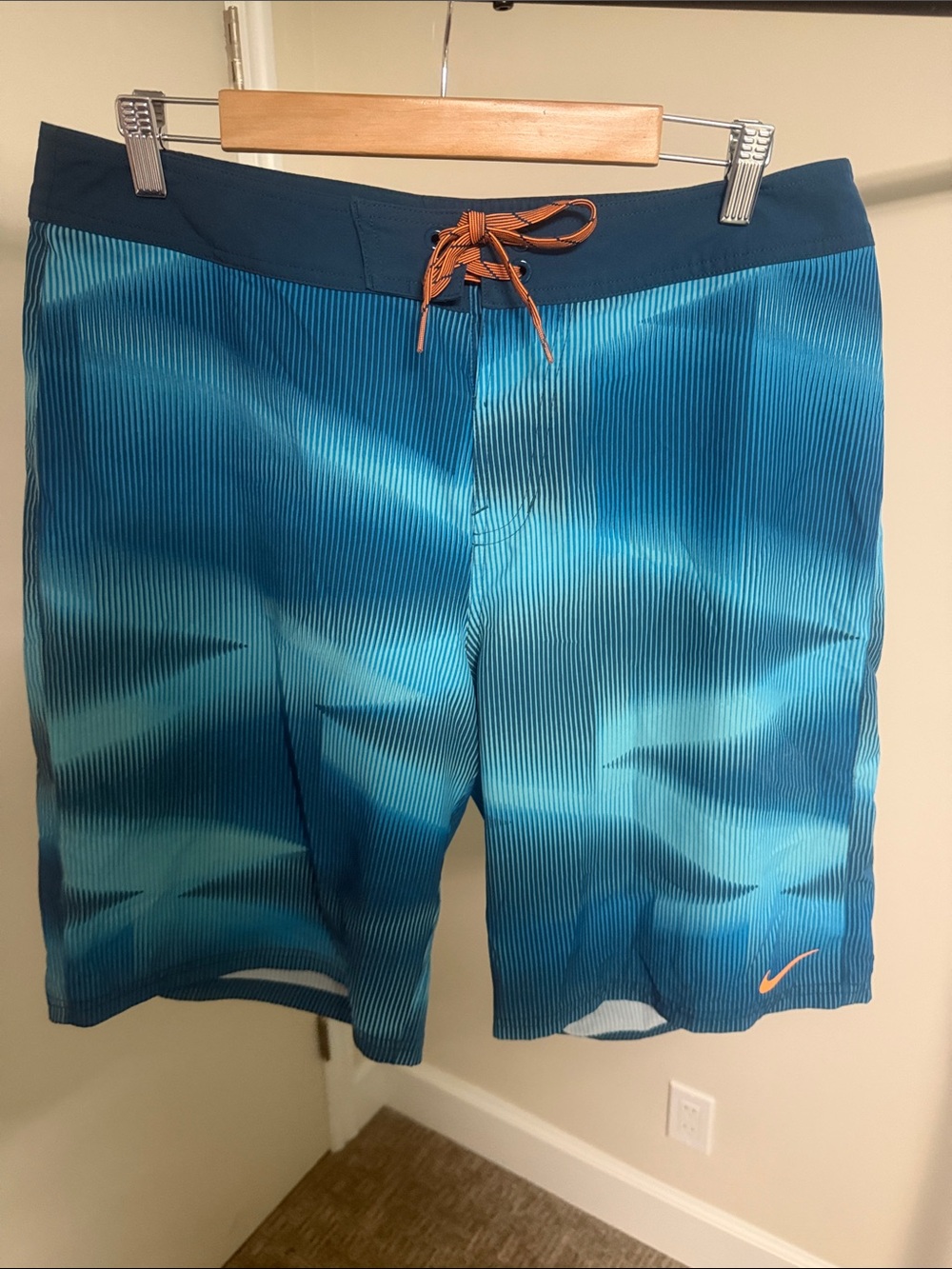 Nike Men’s Teal Blue Board Shorts with Orange Drawcord
